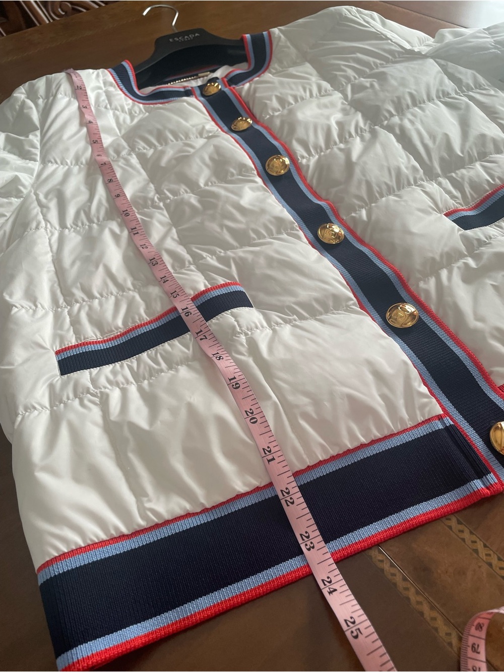 Escada Quilted down Jacket with Navy and Red Trim - Picture 16 of 16